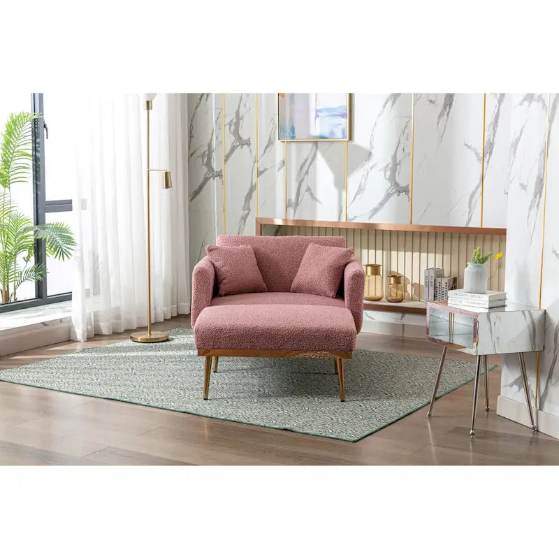 Teddy Fabric Upholstered Living Room Sleeper Sofa Chair With Rose Golden feet