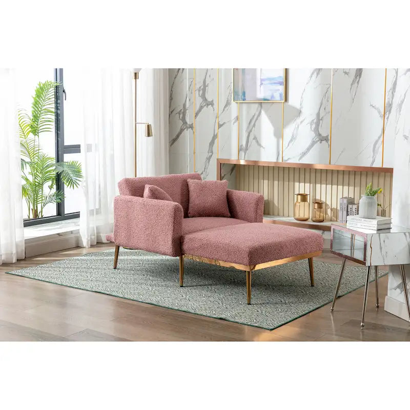 Teddy Fabric Upholstered Living Room Sleeper Sofa Chair With Rose Golden feet