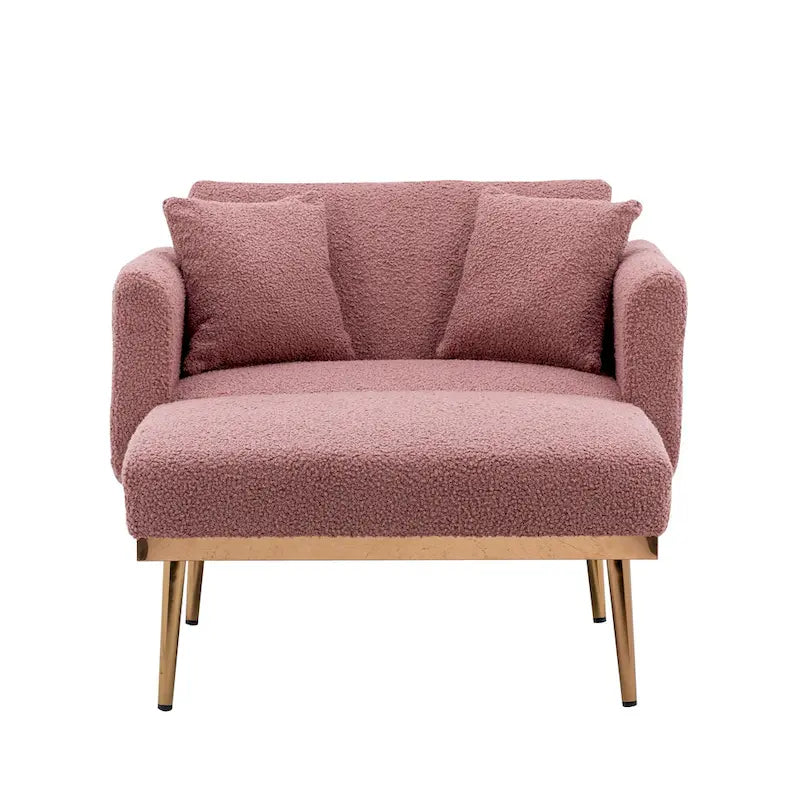 Teddy Fabric Upholstered Living Room Sleeper Sofa Chair With Rose Golden feet