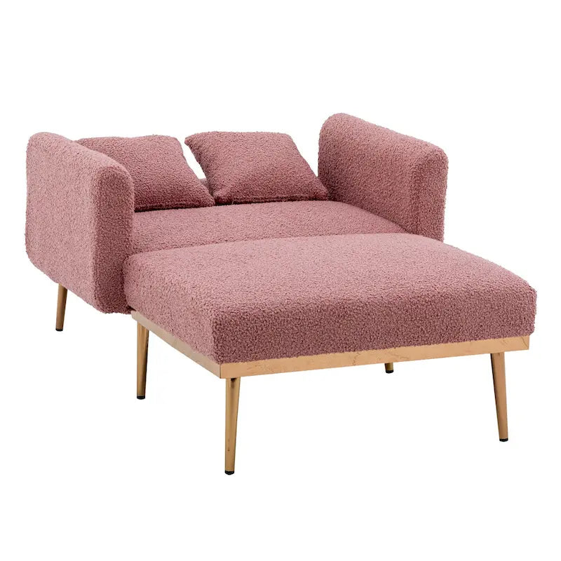 Teddy Fabric Upholstered Living Room Sleeper Sofa Chair With Rose Golden feet