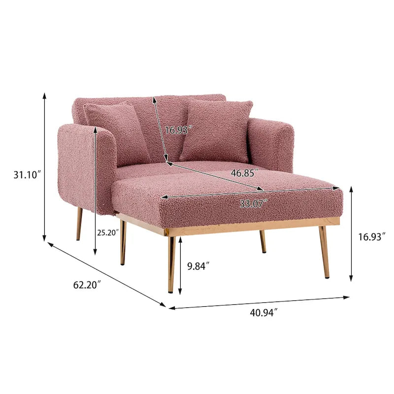 Teddy Fabric Upholstered Living Room Sleeper Sofa Chair With Rose Golden feet