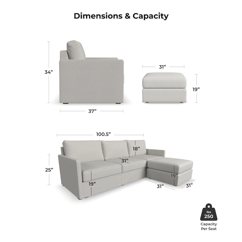 Flex 99 Upholstered Modular Sofa with Bumper Ottoman - 101 x 35 x 37