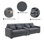 Upholstered Sofa with Console, 2 Cupholders and 2 USB Ports Wired or Wirelessly Charged