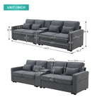 Upholstered Sofa with Console, 2 Cupholders and 2 USB Ports Wired or Wirelessly Charged