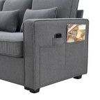 Upholstered Sofa with Console, 2 Cupholders and 2 USB Ports Wired or Wirelessly Charged