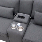 Upholstered Sofa with Console, 2 Cupholders and 2 USB Ports Wired or Wirelessly Charged