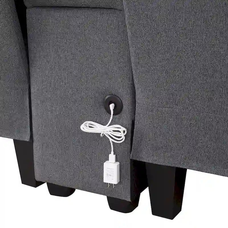 Upholstered Sofa with Console, 2 Cupholders and 2 USB Ports Wired or Wirelessly Charged