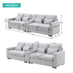 Upholstered Sofa with Console, 2 Cupholders and 2 USB Ports Wired or Wirelessly Charged