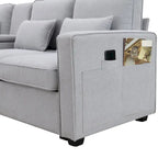 Upholstered Sofa with Console, 2 Cupholders and 2 USB Ports Wired or Wirelessly Charged