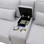 Upholstered Sofa with Console, 2 Cupholders and 2 USB Ports Wired or Wirelessly Charged
