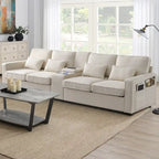 Upholstered Sofa with Console, 2 Cupholders and 2 USB Ports Wired or Wirelessly Charged