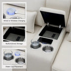 Upholstered Sofa with Console, 2 Cupholders and 2 USB Ports Wired or Wirelessly Charged