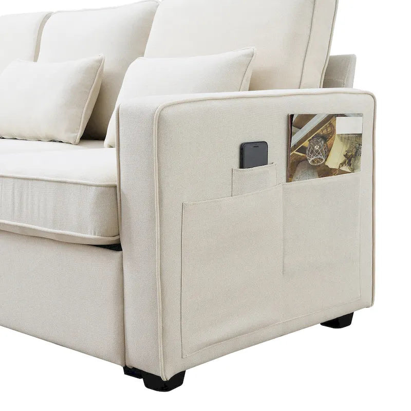 Upholstered Sofa with Console, 2 Cupholders and 2 USB Ports Wired or Wirelessly Charged