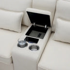 Upholstered Sofa with Console, 2 Cupholders and 2 USB Ports Wired or Wirelessly Charged