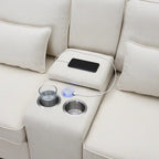 Upholstered Sofa with Console, 2 Cupholders and 2 USB Ports Wired or Wirelessly Charged