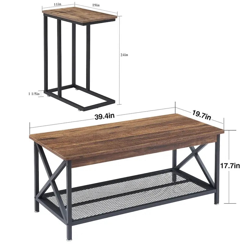 Javlergo 3-pieces Coffee Table Set for Living Room Wood Coffee Table and C End Tables Set of 2