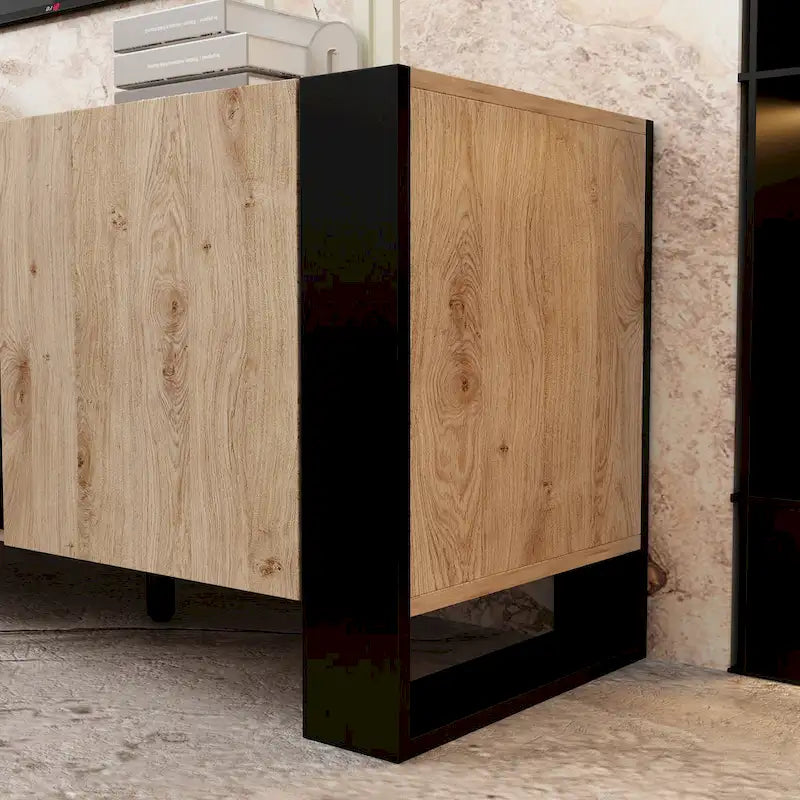 Wood Grain TV Stand with Optional Electric Fireplace: Cable Management