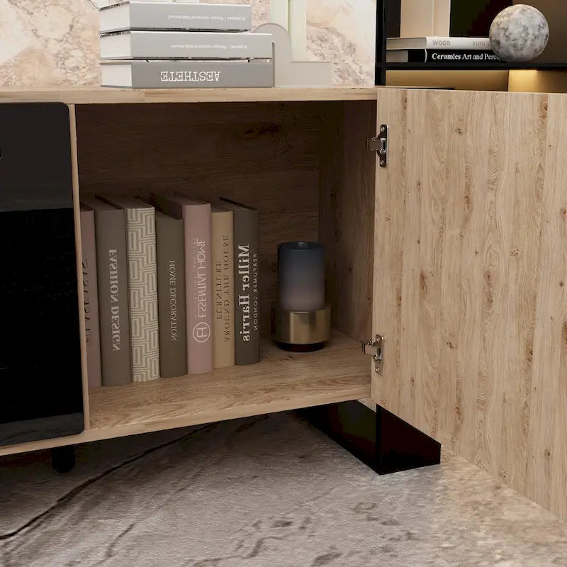 Wood Grain TV Stand with Optional Electric Fireplace: Cable Management