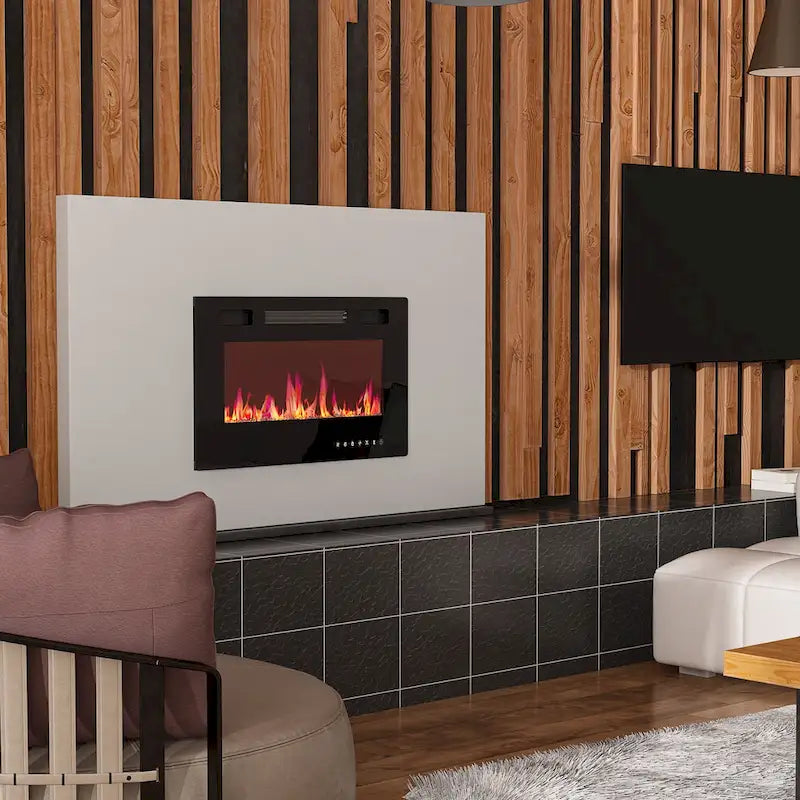 Wood Grain TV Stand with Optional Electric Fireplace: Cable Management