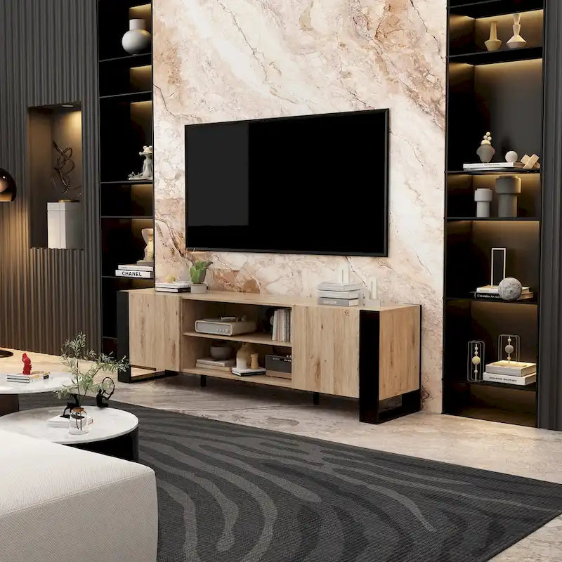 Wood Grain TV Stand with Optional Electric Fireplace: Cable Management