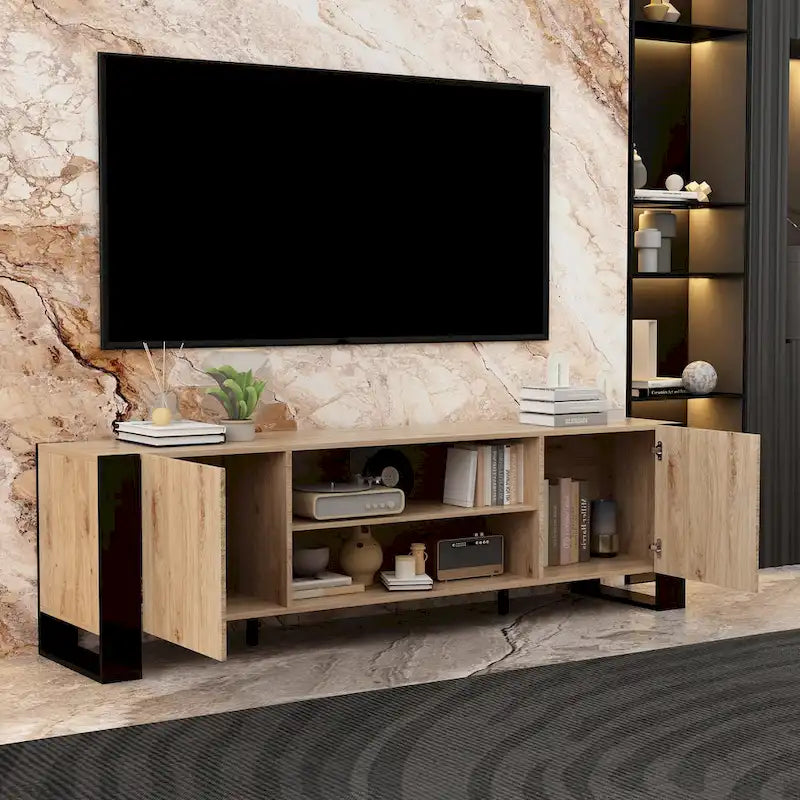 Wood Grain TV Stand with Optional Electric Fireplace: Cable Management