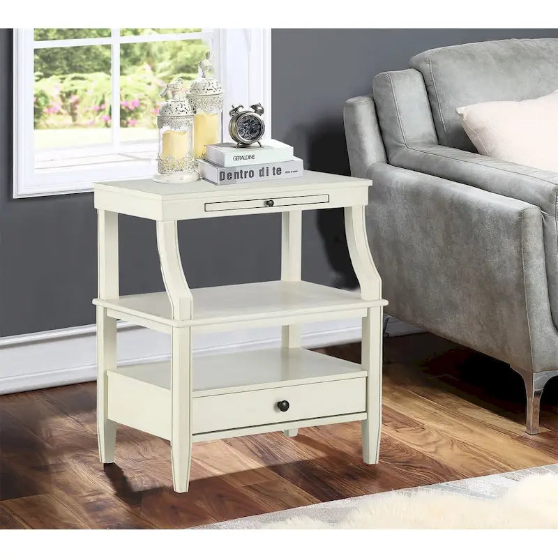 3-Tier Storage Coffee Table Rectangle Nightstand with a Drawer End Table with Pull Out Drink Tray Side Table for Living Room