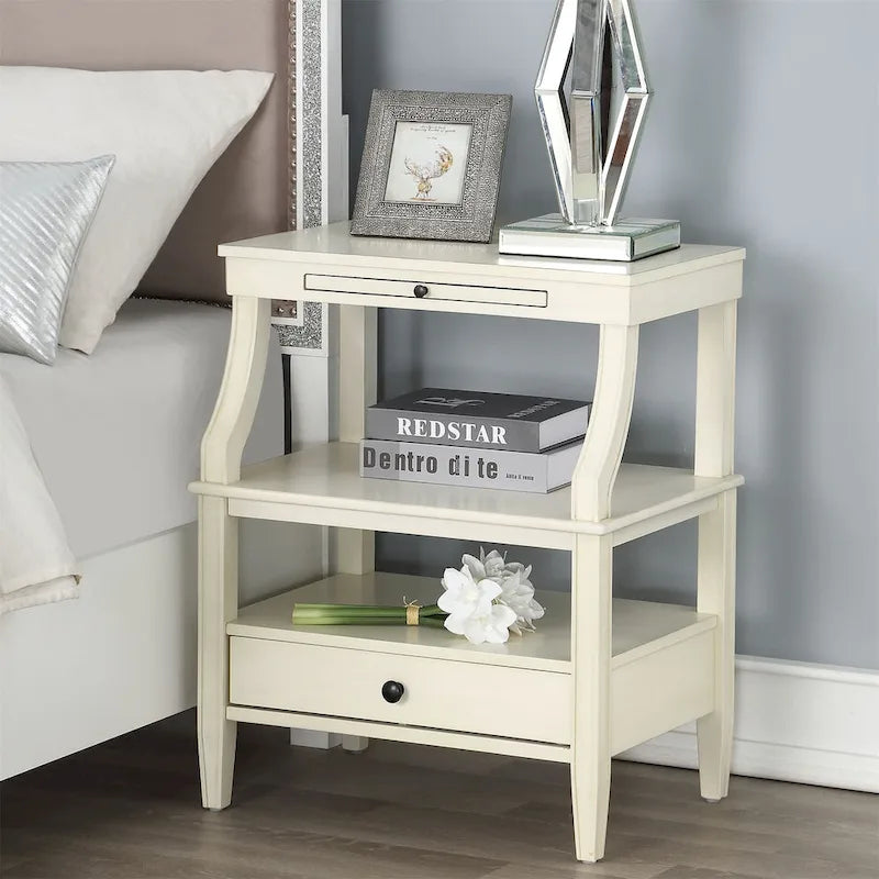 3-Tier Storage Coffee Table Rectangle Nightstand with a Drawer End Table with Pull Out Drink Tray Side Table for Living Room