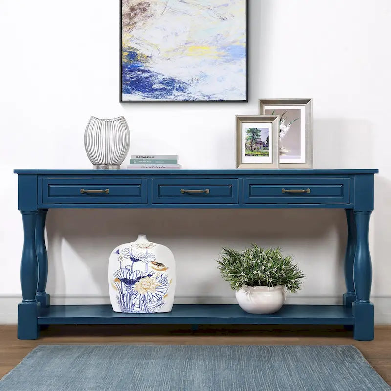 63inch Long Wood Console Table with 3 Drawers