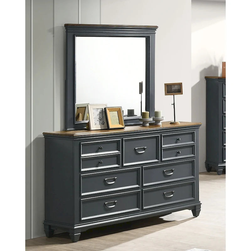 Roundhill Furniture Clelane Wood 7-Drawer Dresser with Mirror