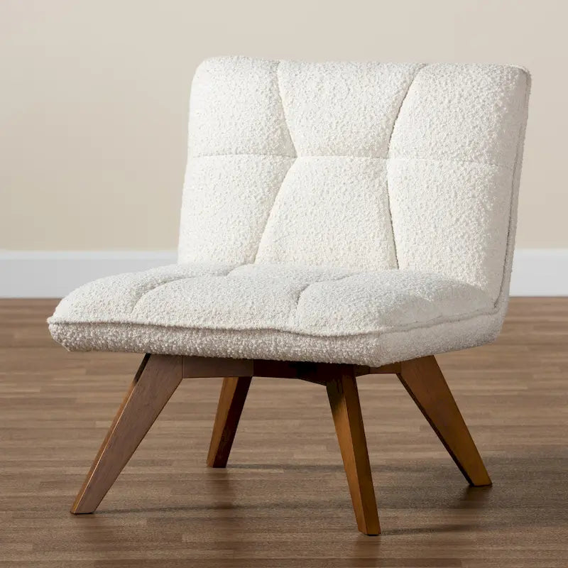Darielle Japandi Cream Boucle Fabric and Walnut Brown Finished Rubberwood Accent Chair