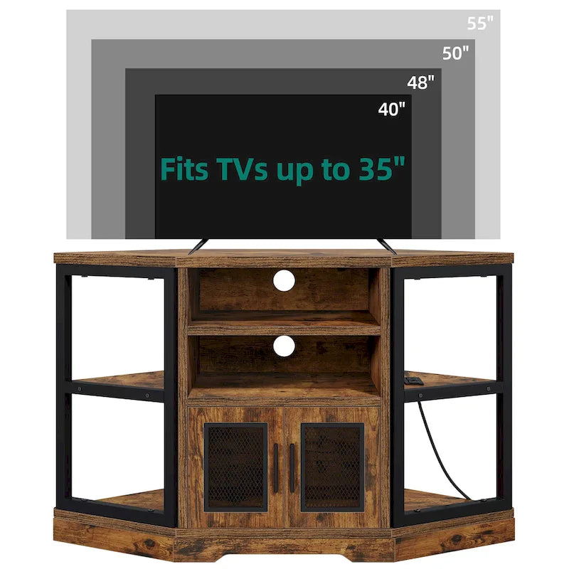 Moasis 47-inch Mesh Door Wood Corner TV Stand and Media Console