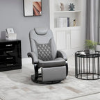 HOMCOM PU Recliner Reading Armchair with Footrest, Headrest and Round Steel/Wood Base for Living Room or Office, Grey