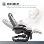 HOMCOM PU Recliner Reading Armchair with Footrest, Headrest and Round Steel/Wood Base for Living Room or Office, Grey