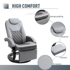 HOMCOM PU Recliner Reading Armchair with Footrest, Headrest and Round Steel/Wood Base for Living Room or Office, Grey
