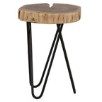 Colton 12 in. Round Acacia Wood Accent End Table with Black Metal Legs