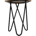 Colton 12 in. Round Acacia Wood Accent End Table with Black Metal Legs