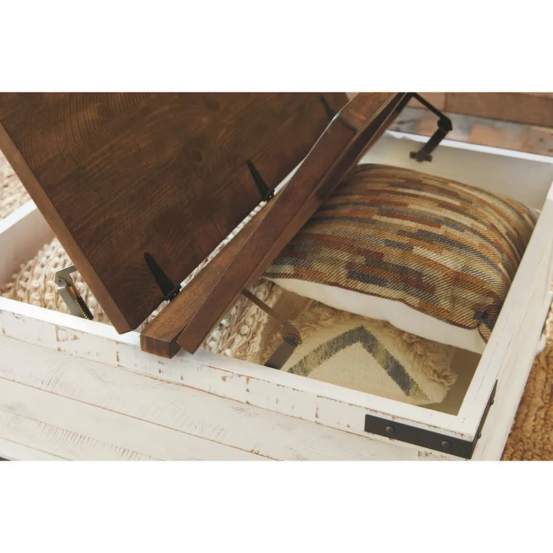 Signature Design by Ashley Wystfield Antiqued Ivory and Brown Pine Coffee Table