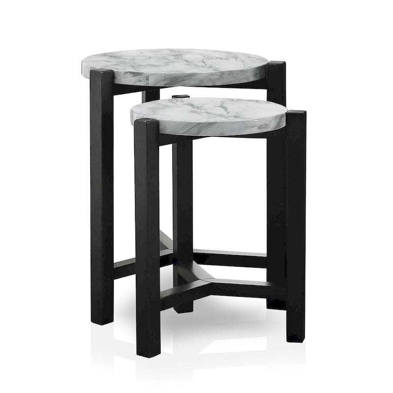 Bittar Transitional Brown Grey 20-inch Faux Marble Top Nesting Side Table by Furniture of America