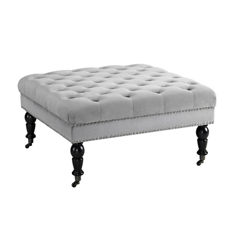 Abigal Grey Velvet Square Tufted Ottoman