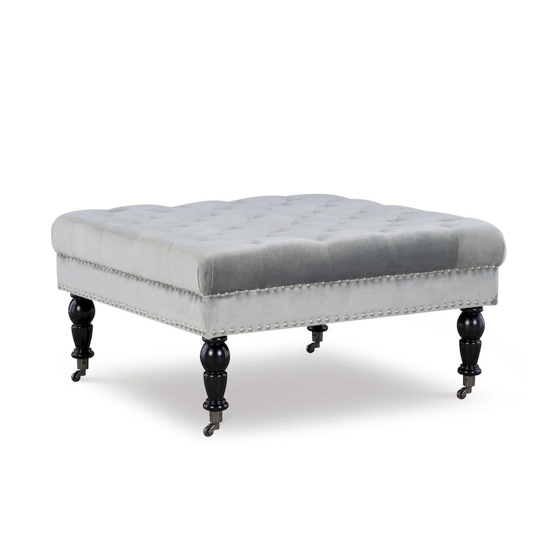 Abigal Grey Velvet Square Tufted Ottoman