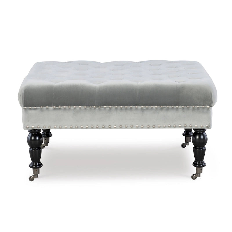 Abigal Grey Velvet Square Tufted Ottoman