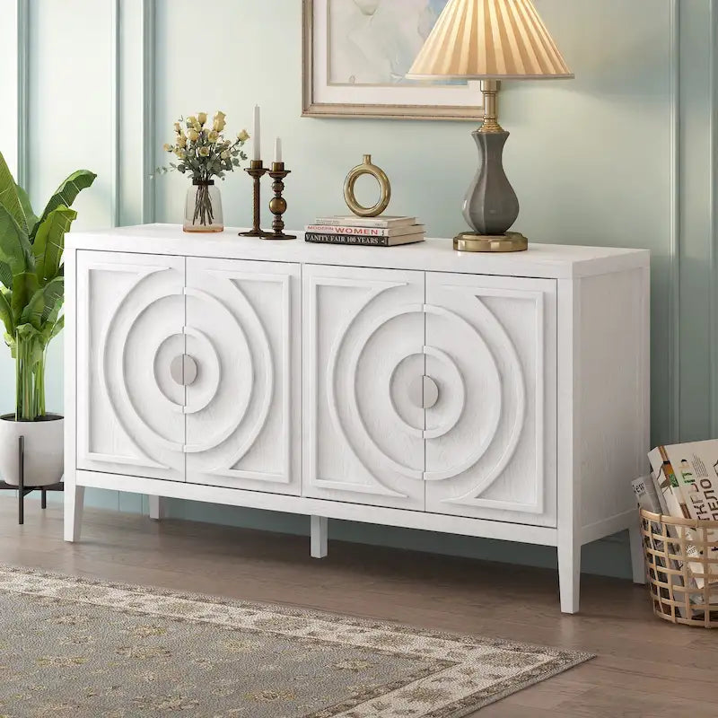 Living Room Sideboard Storage Cabinet with Circular Groove Design