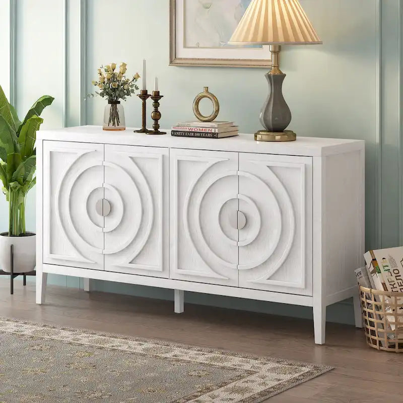 Living Room Sideboard Storage Cabinet with Circular Groove Design