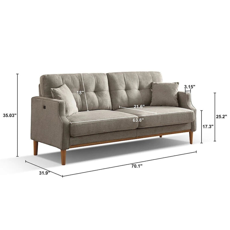 Modern 3-seat Fabric Sofa with USB Charge Port