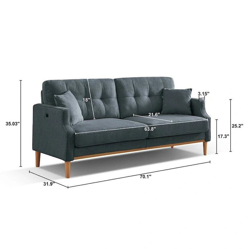 Modern 3-seat Fabric Sofa with USB Charge Port