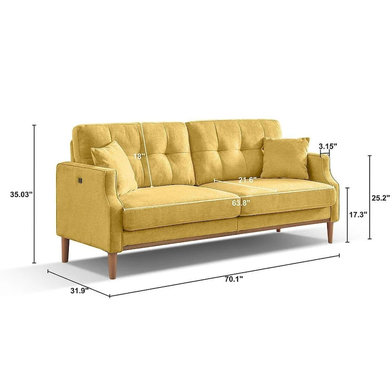 Modern 3-seat Fabric Sofa with USB Charge Port