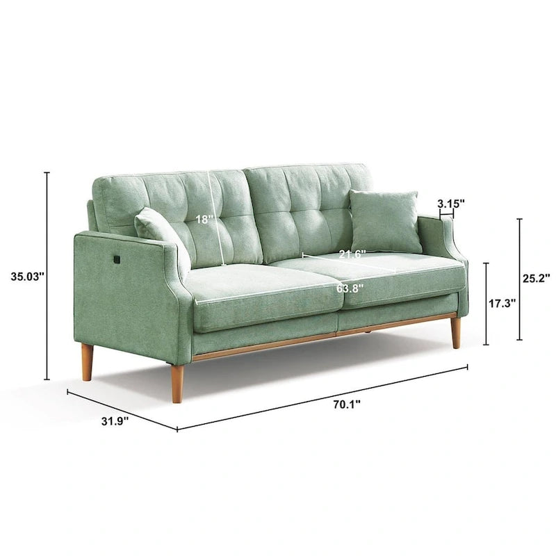 Modern 3-seat Fabric Sofa with USB Charge Port