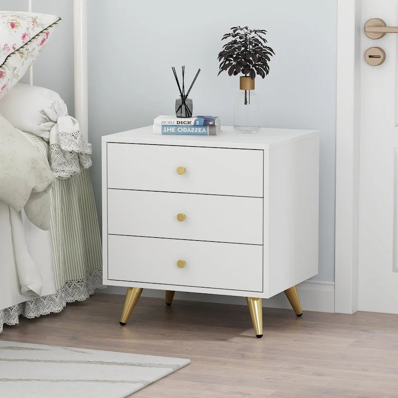 21.2 Tall End Table Sofa Coffee Nightstand in White Metal Leg