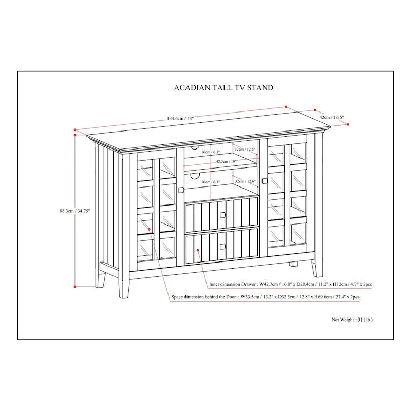 WYNDENHALL Normandy SOLID WOOD 53 inch Wide TV Media Stand For TVs up to 60 inches