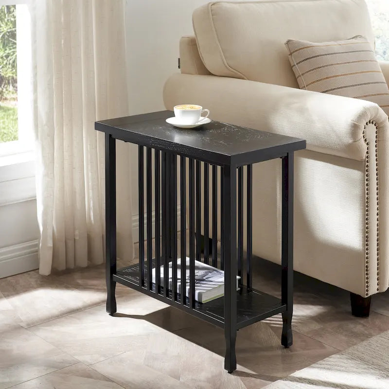 Carbon Loft Peter Matte Black Slatted Narrow Chairside Table